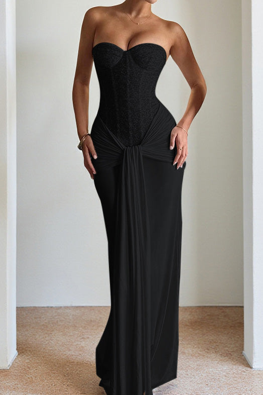 Off Shoulder Lace Up Pleated Maxi Dress Lavish Daily