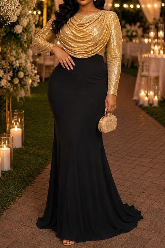 Sequin Cowl Neck Mermaid Maxi Dress Lavish Daily
