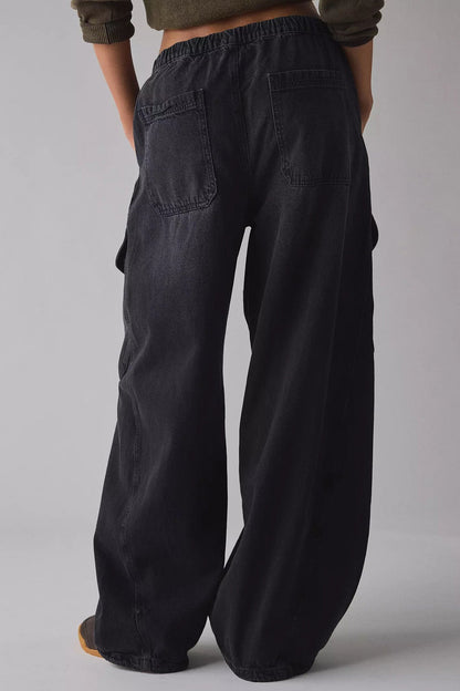 Drawstring Waist Baggy Cargo Jeans Lavish Daily