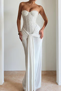 Off Shoulder Lace Up Pleated Maxi Dress Lavish Daily
