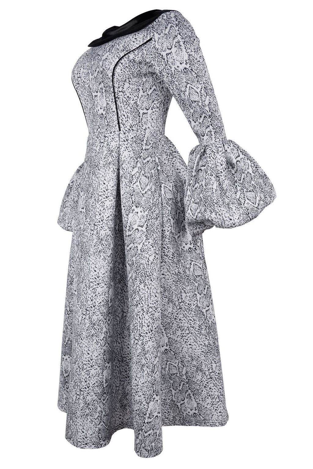 Printed Puff-Sleeve Midi Dress Lavish Daily