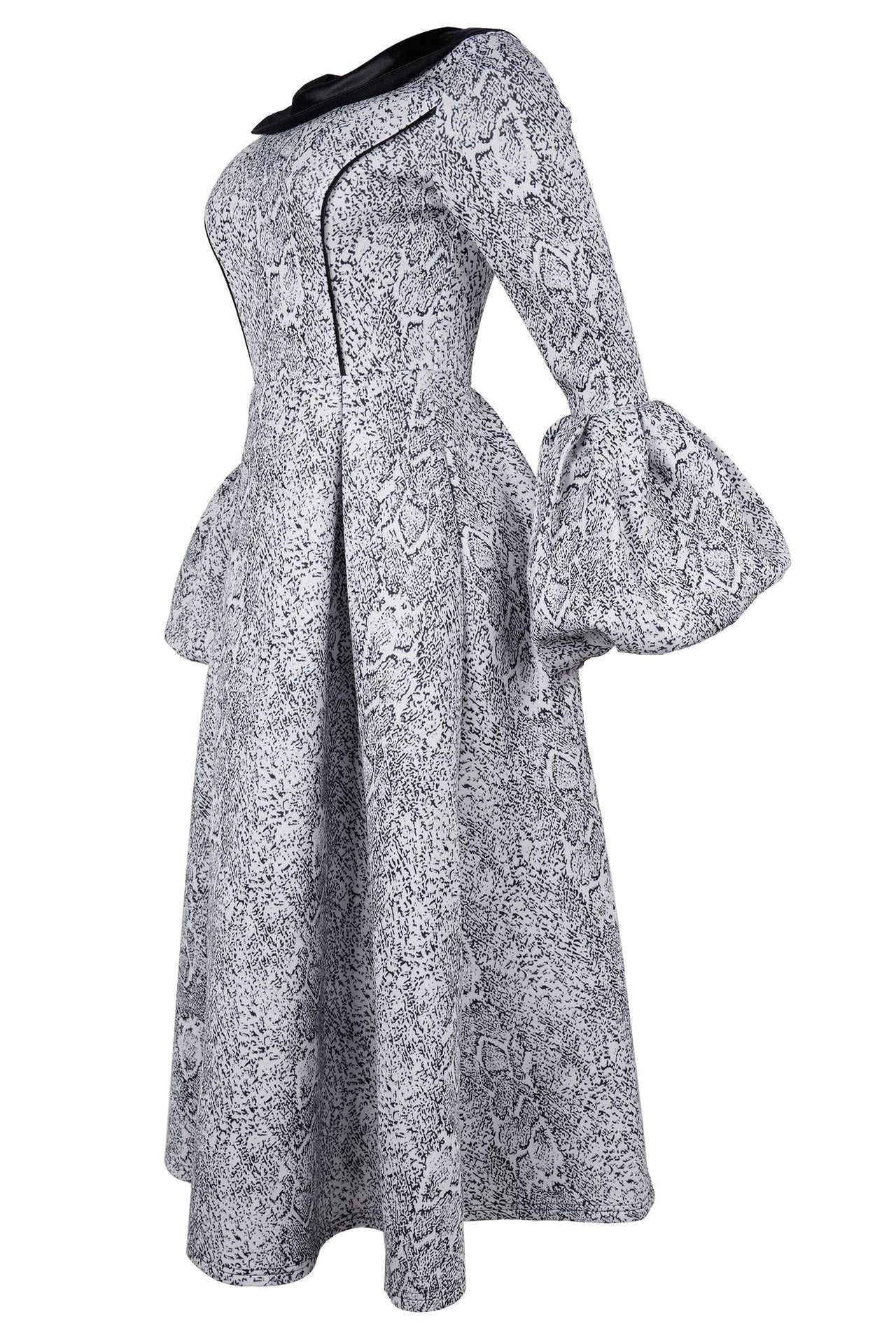 Printed Puff-Sleeve Midi Dress Lavish Daily