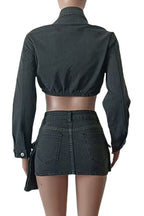 Black Denim Jacket And Skirt Set Lavish Daily