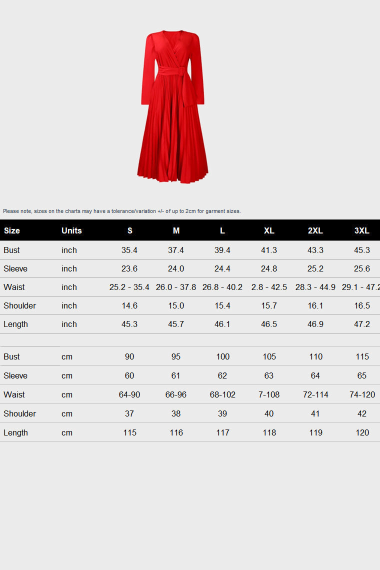 V Neck Long Sleeve Pleated Midi Dress Lavish Daily