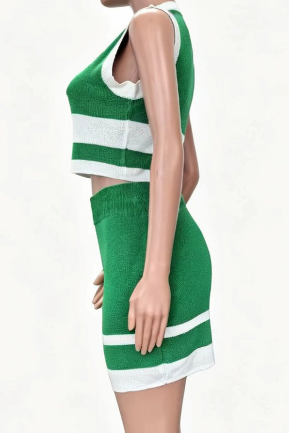 Ribbed Knit Colorblock Crop Top & Mini Skirt Set Lavish Daily