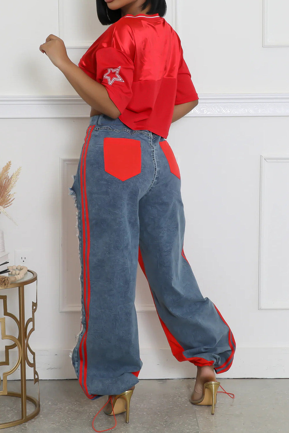 Striped Denim Jogger Pants Lavish Daily