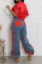 Striped Denim Jogger Pants Lavish Daily