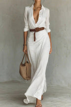 Lapel Buttoned Waist Maxi Dress Lavish Daily