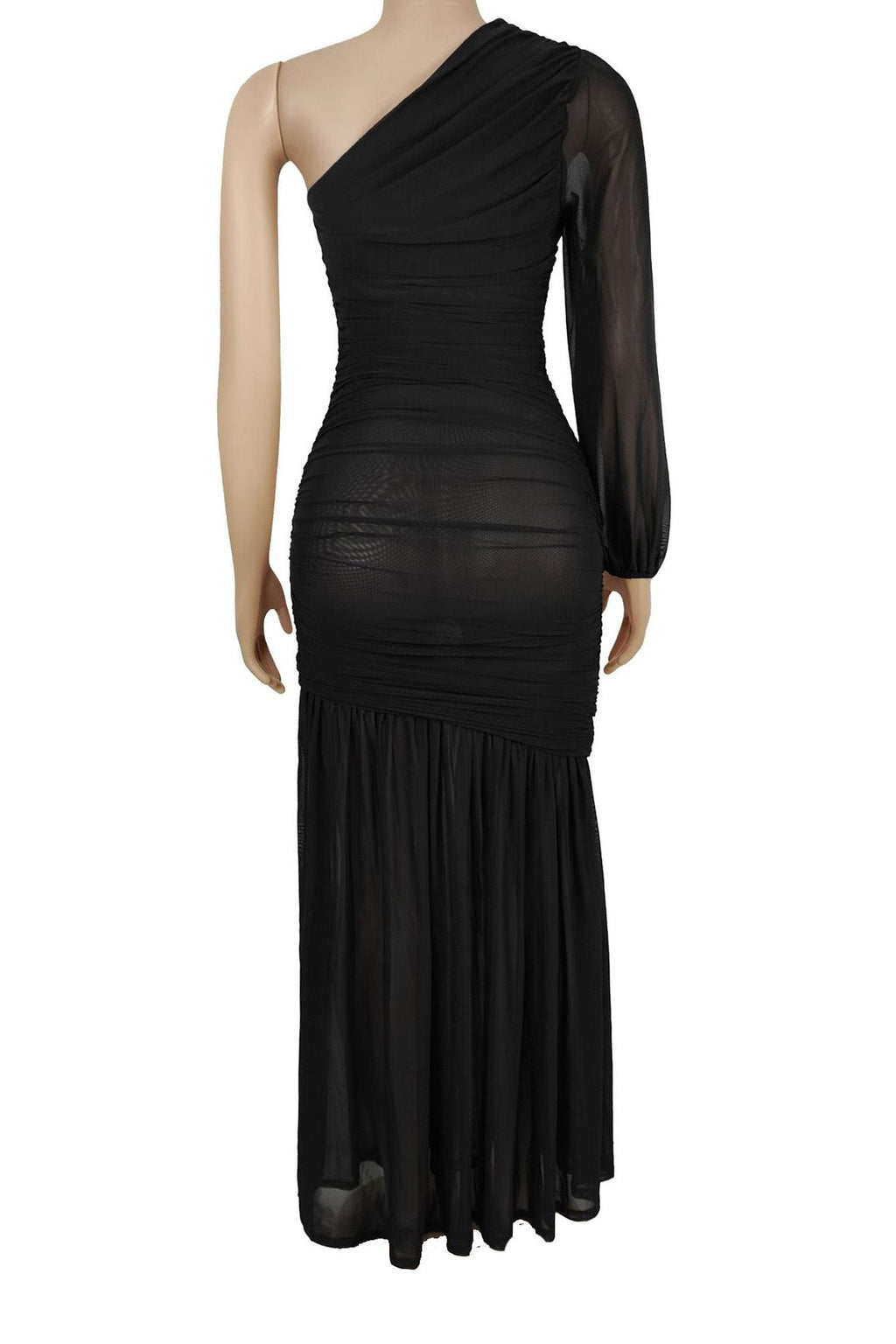 Single Shoulder Mesh Maxi Dress Lavish Daily