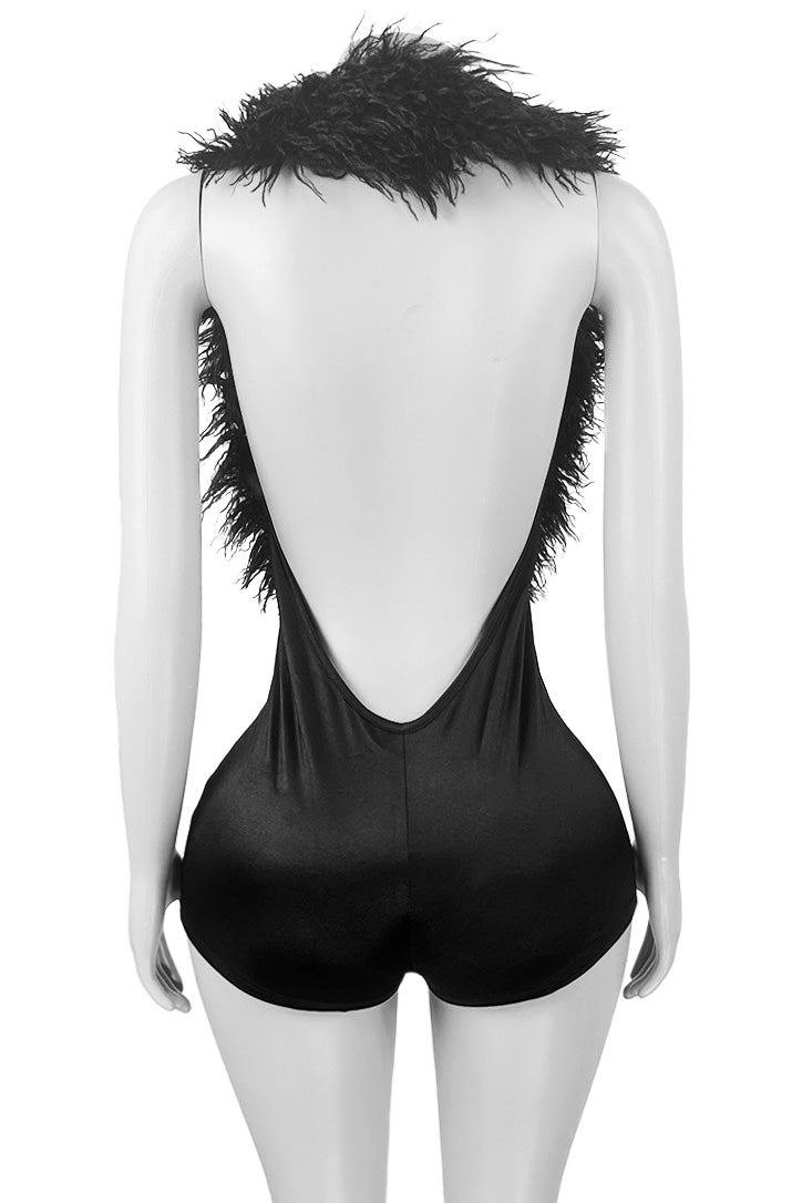 Deep V Feather Halter Romper Lavish Daily