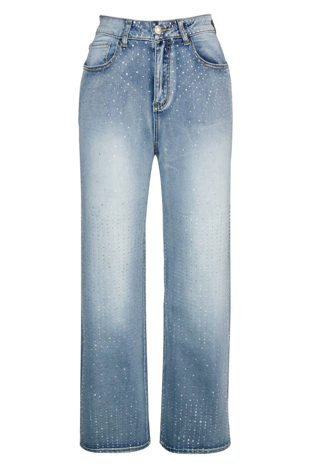 Rhinestone Straight Leg Jeans Pants Lavish Daily