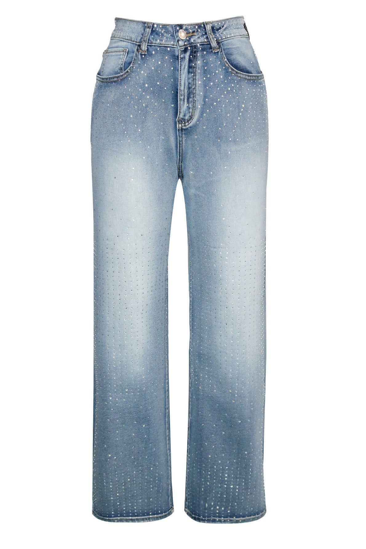 Rhinestone Straight Leg Jeans Pants Lavish Daily