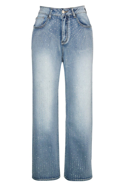 Rhinestone Straight Leg Jeans Pants Lavish Daily