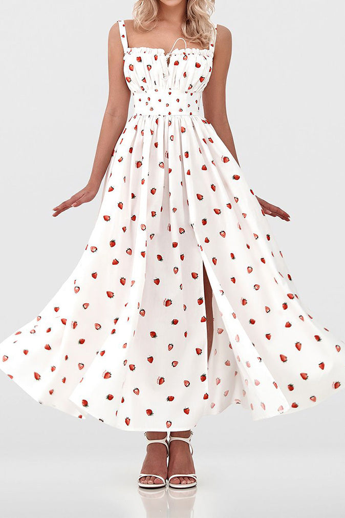 Low-Cut Tie Front High-Waist Split Floral Dress Lavish Daily