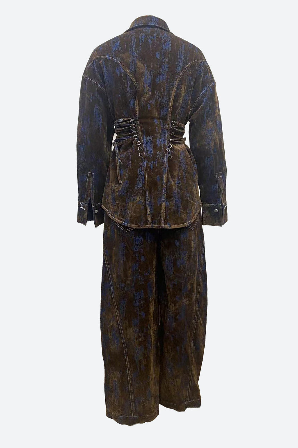 Printed Contrast Denim Jacket & Pants Set Lavish Daily