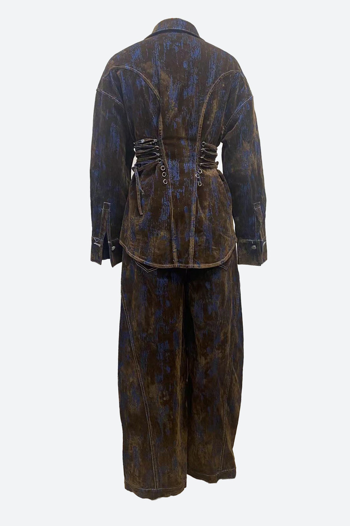 Printed Contrast Denim Jacket & Pants Set Lavish Daily