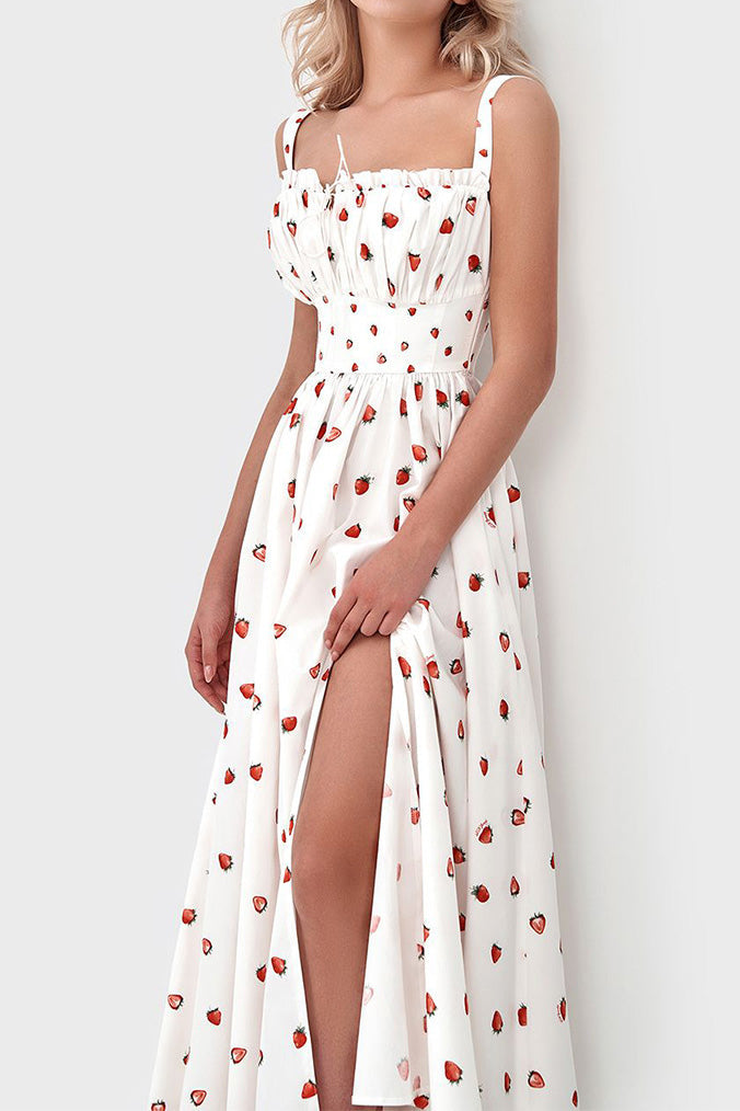 Low-Cut Tie Front High-Waist Split Floral Dress Lavish Daily