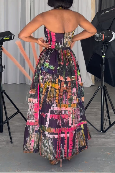 Printed Halter Neck Loose Dress Lavish Daily