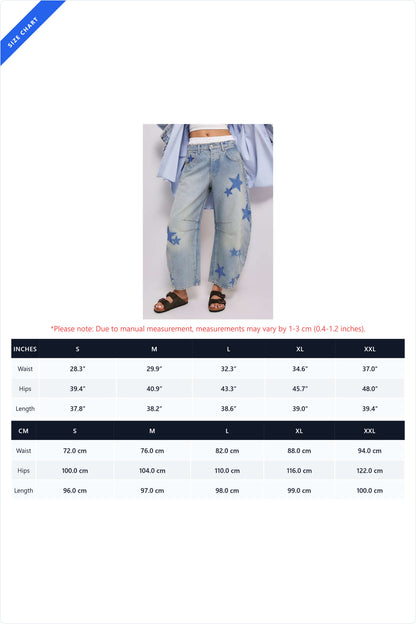 Star Print Relaxed Barrel Leg Jeans Lavish Daily