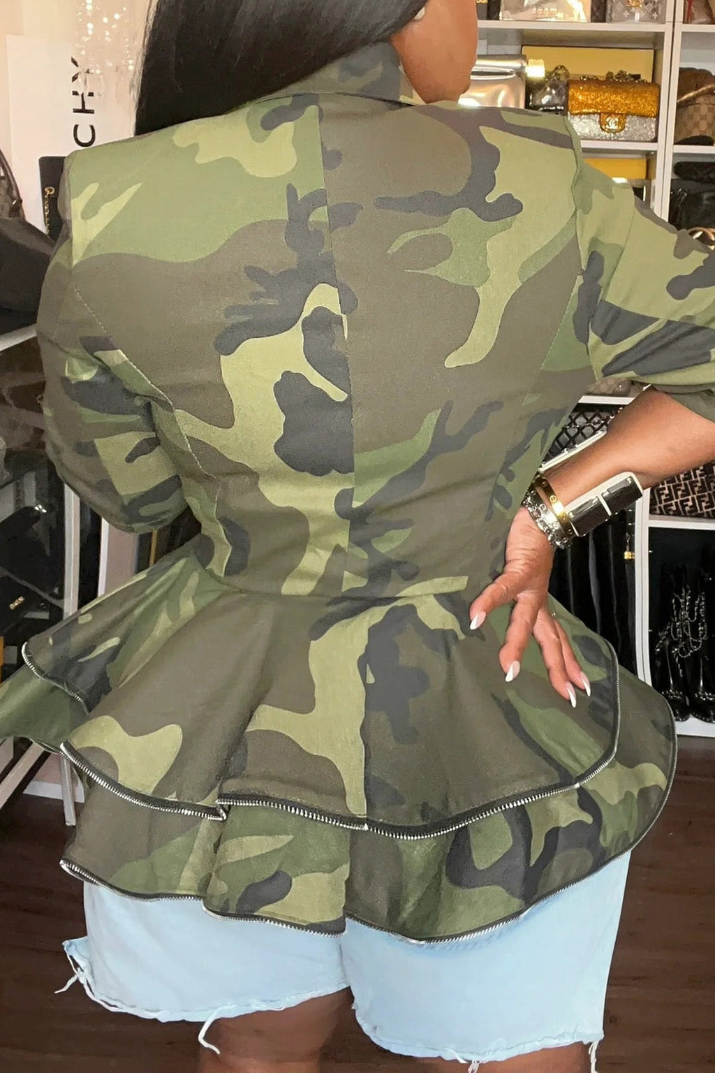 Camouflage Peplum Jacket Lavish Daily