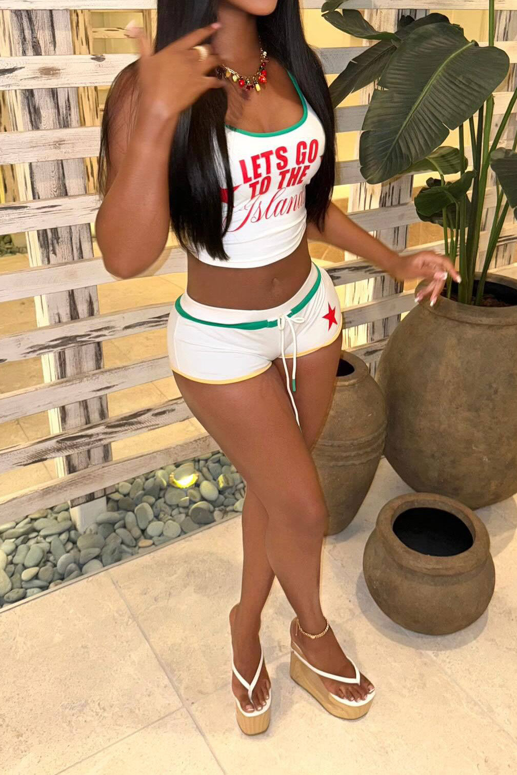 Slim Fit Letter Print Tank Top & Shorts Set Lavish Daily