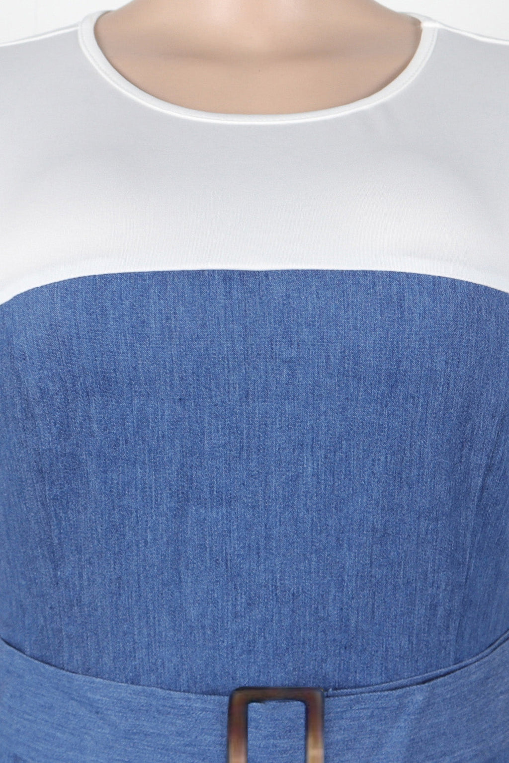 Elegant Denim Patchwork Pocket A-Line Dress Lavish Daily