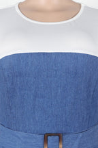 Elegant Denim Patchwork Pocket A-Line Dress Lavish Daily