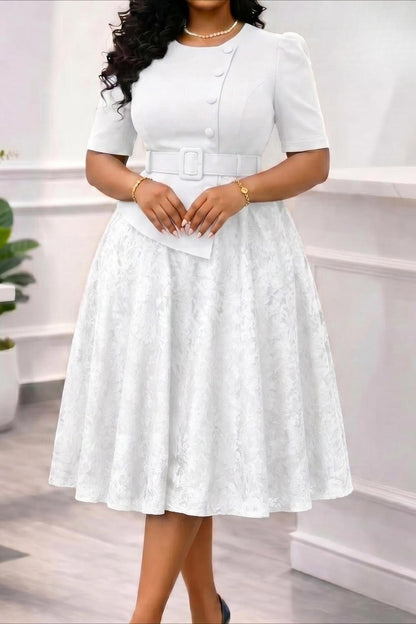 Asymmetrical Button Belted Lace Midi Dress Lavish Daily