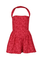 Halter Jacquard Floral Embroidery Ruffle Dress Lavish Daily