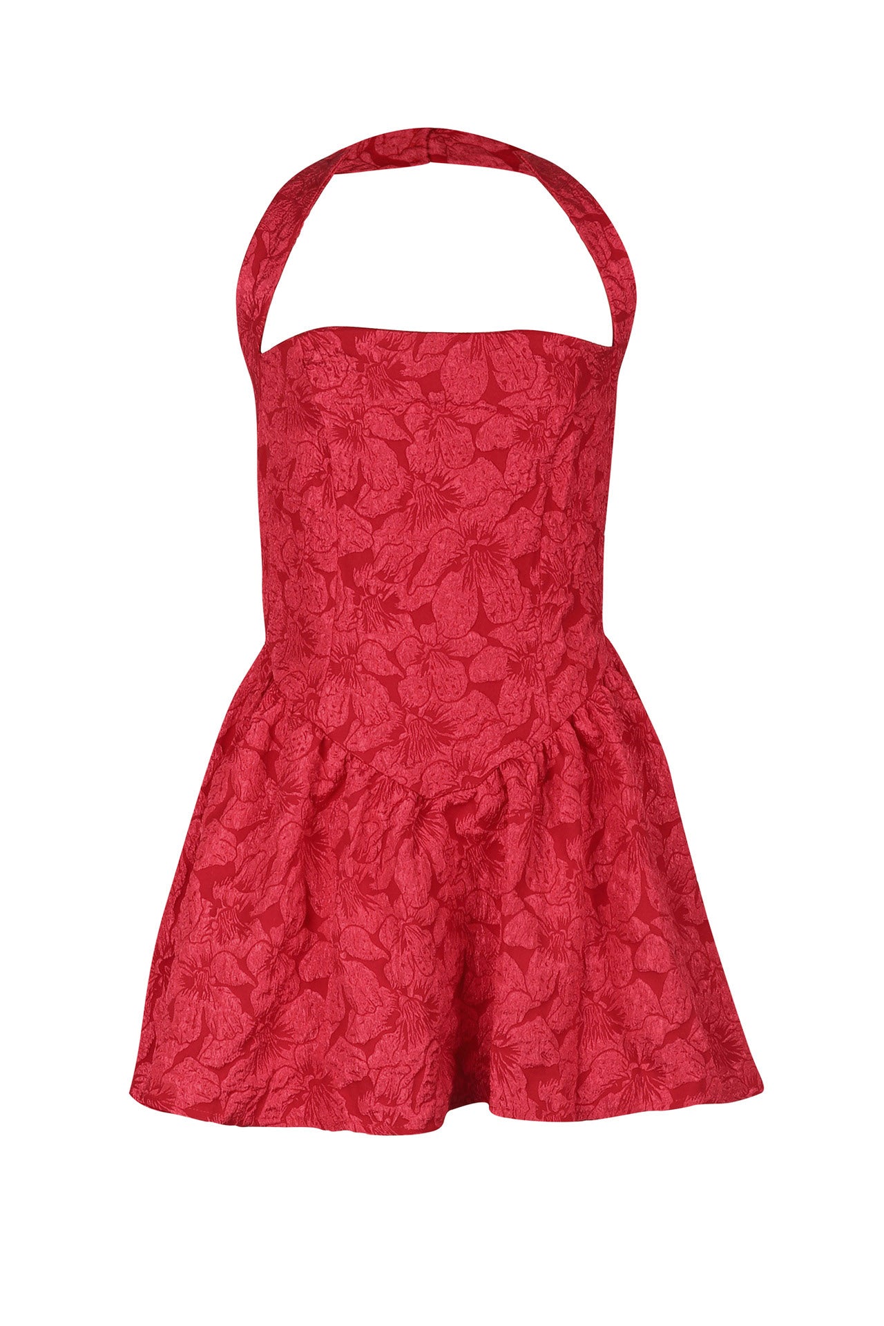 Halter Jacquard Floral Embroidery Ruffle Dress Lavish Daily