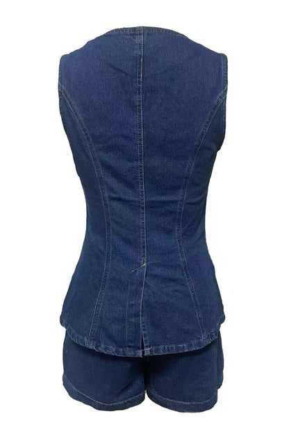 Denim Button-Up Vest & Shorts Set Lavish Daily