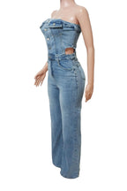 Strapless Slim Top Wide-Leg Denim Jumpsuit Lavish Daily