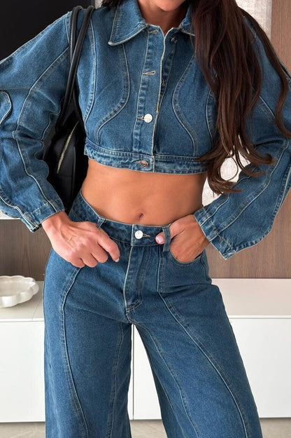 Contrast-Stitch Cropped Denim Jacket Lavish Daily