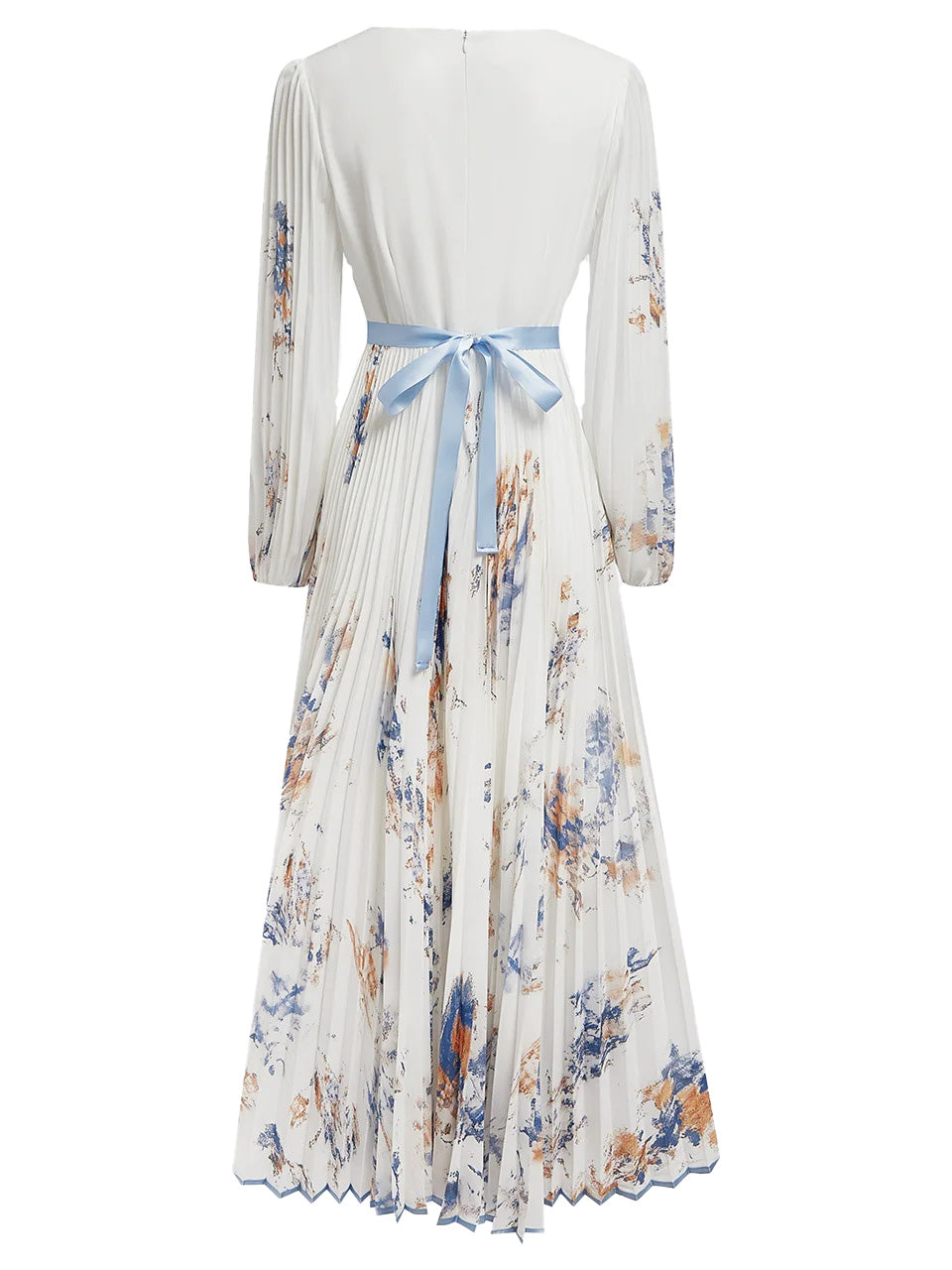 V Neck Floral Long Sleeve A Line Maxi Dress LavishDaily
