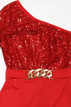 One Shoulder Sequin Wide Leg Jumpsuit Lavish Daily