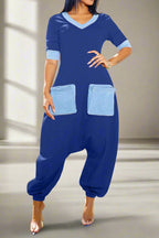 Loose Fit V-Neck Denim Jumpsuit Lavish Daily