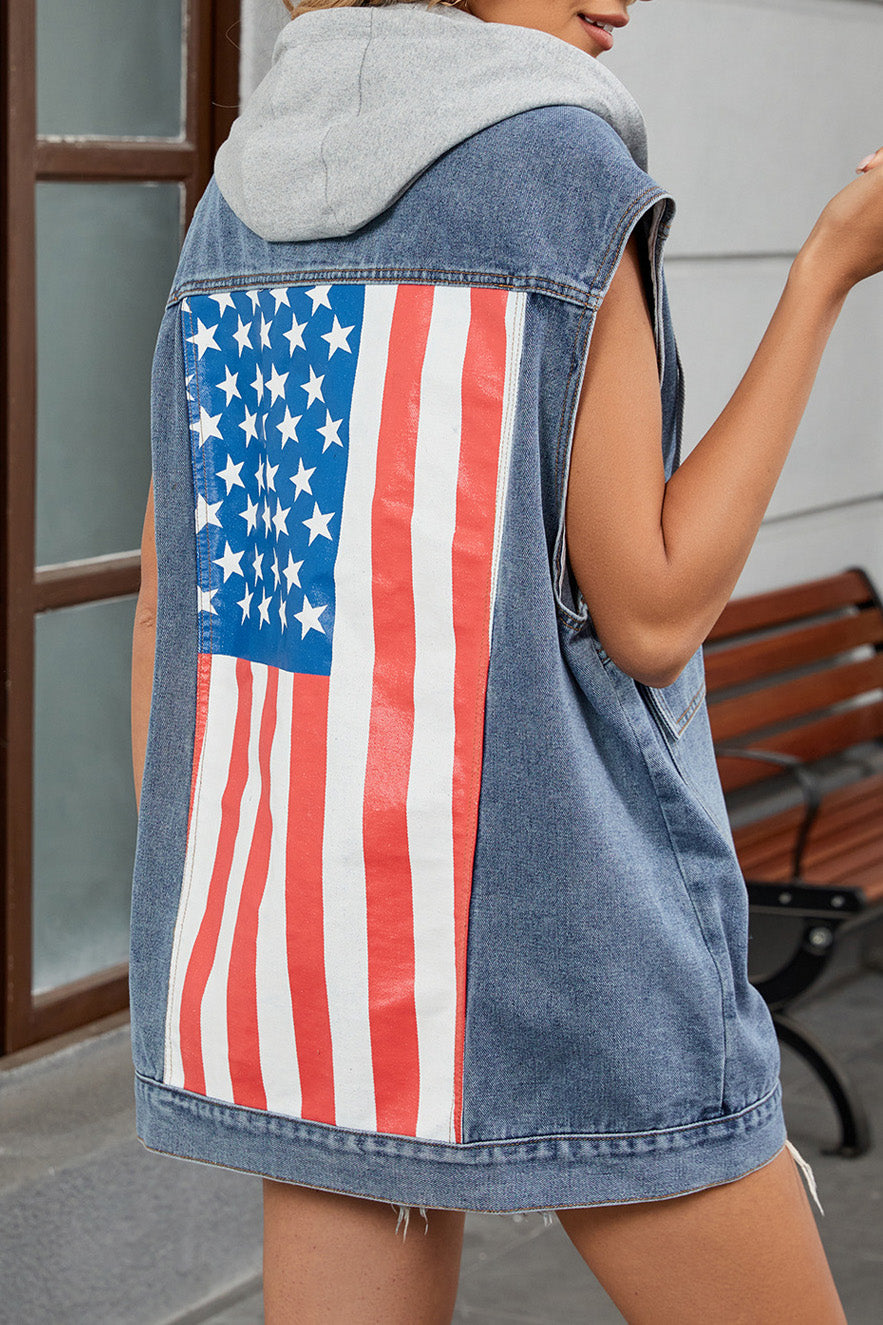 Vintage Denim Vest with Detachable Hood Lavish Daily