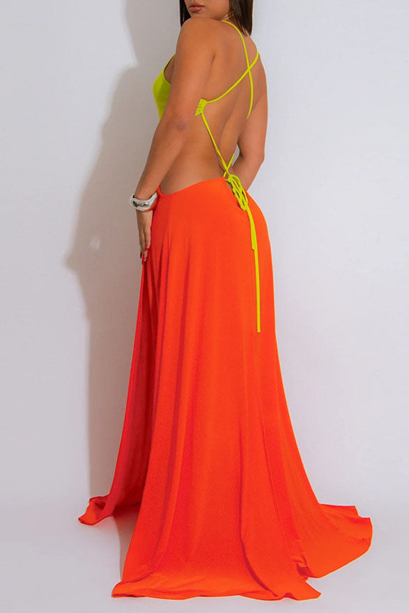 Sexy Tie-Back Open Back High Slit Dress Lavish Daily