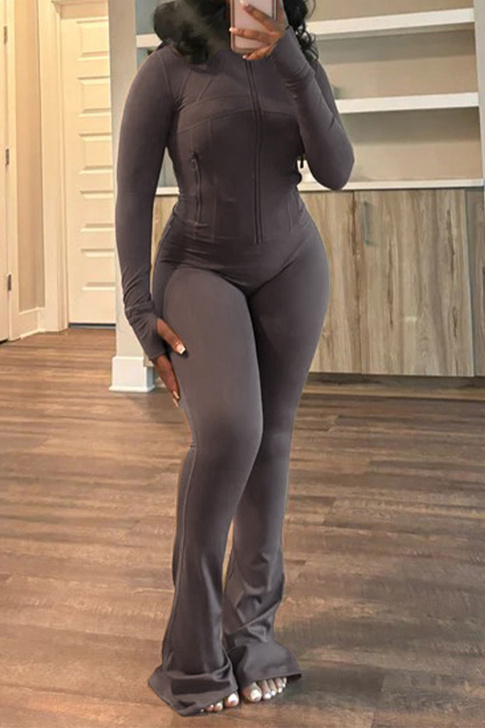 Shape Jacket & Flare Pants Activewear Set Lavish Daily