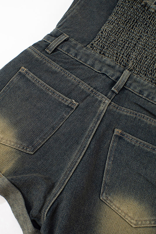 Sleeveless Denim Halter V Neck Backless Romper Lavish Daily