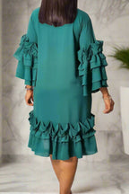 Ruffle Hem Flare Sleeve Maxi Dress Lavish Daily