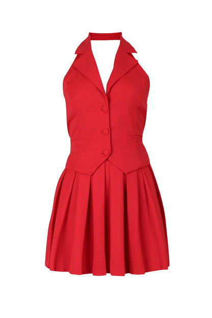 Halter Tuxedo Top & Pleated Skirt Set Lavish Daily