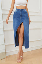 Denim Slit Maxi Skirt Lavish Daily