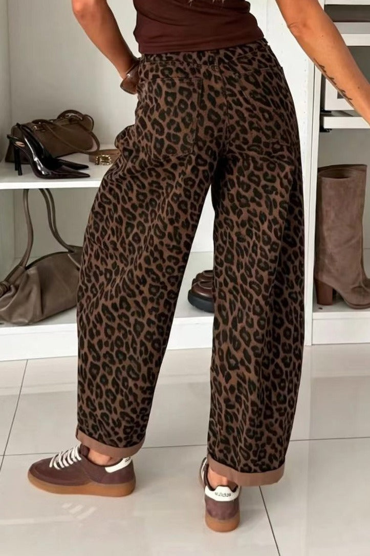 Leopard-Print Wide-Leg Jeans Lavish Daily