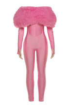 Off Shoulder Faux Fur Crop Jumpsuit Lavish Daily