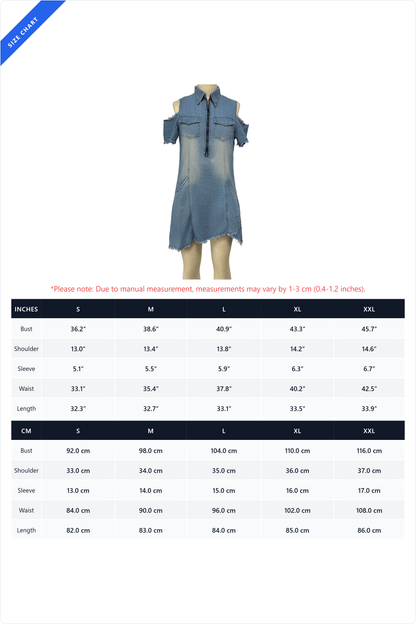 Cold Shoulder Zip Front Denim Mini Dress Lavish Daily