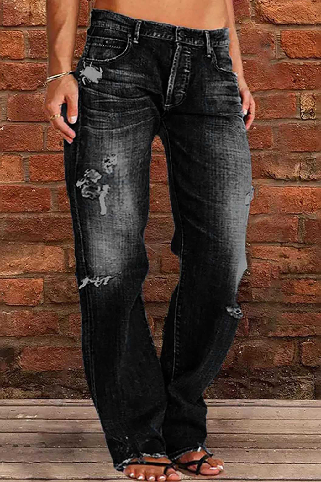 Distressed Mid-Rise Straight Leg Jeans Lavish Daily