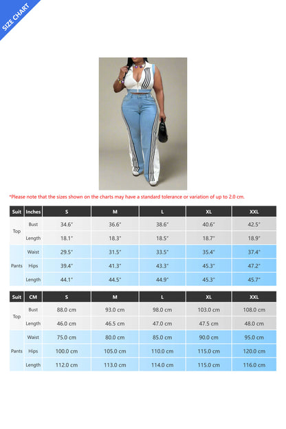 Striped Cropped Top Denim Pant Sets Lavish Daily