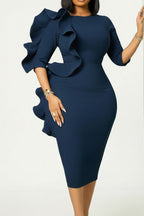 Round Neck Ruffle Sleeve Midi Dress LavishDaily