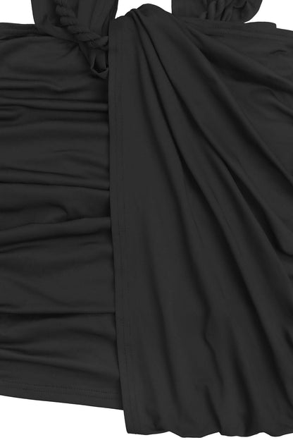 Plunging Halter Ruched Cutout Mini Dress Lavish Daily